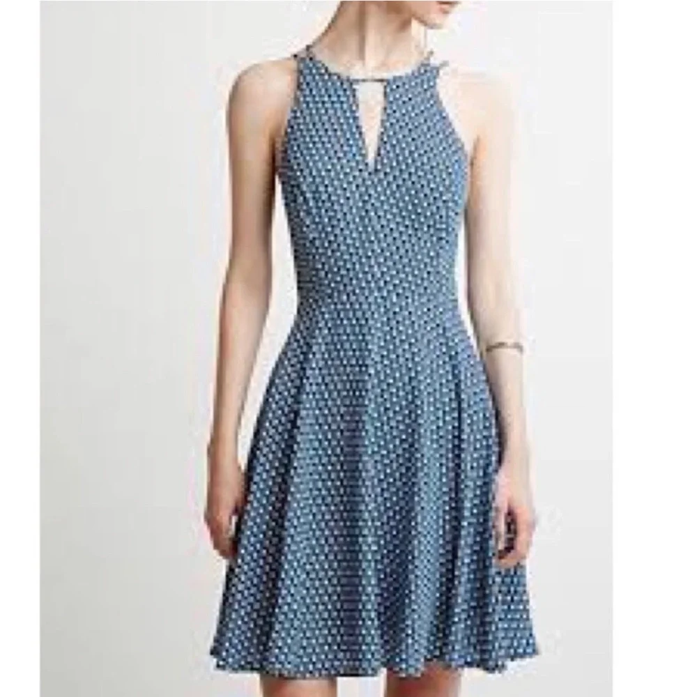 Forever 21 | Blue Fit And Flare Printed Chiffon Dress - Picture 1 of 10